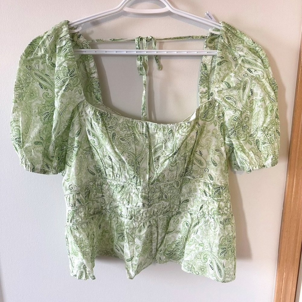 Paisley balloon sleeve cropped top